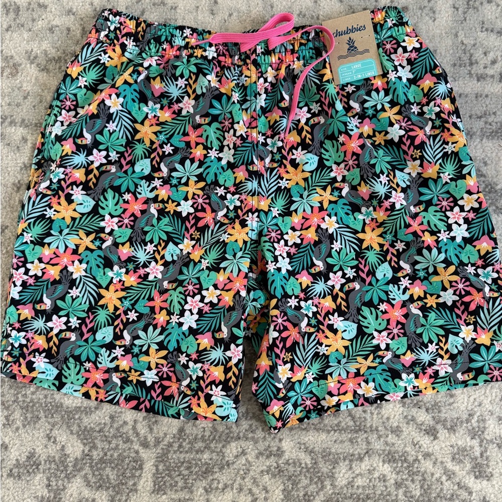 Chubbies Tropical Floral Swim Shorts with Pink Accent